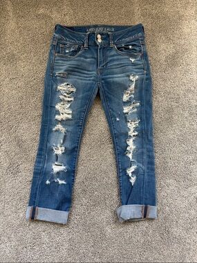 American Eagle Outfitters Distressed by Artist Crop Jeans